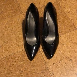 Black Leather Pointed Toe Heels